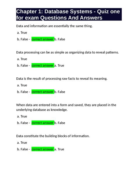 Database Systems Quiz Answer PDF