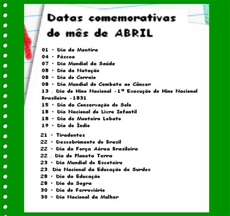 Datas Importantes em Abril de 2024: