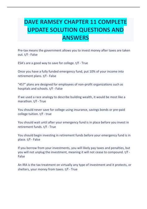 Dave Ramsey Chapter 11 Answers Kindle Editon