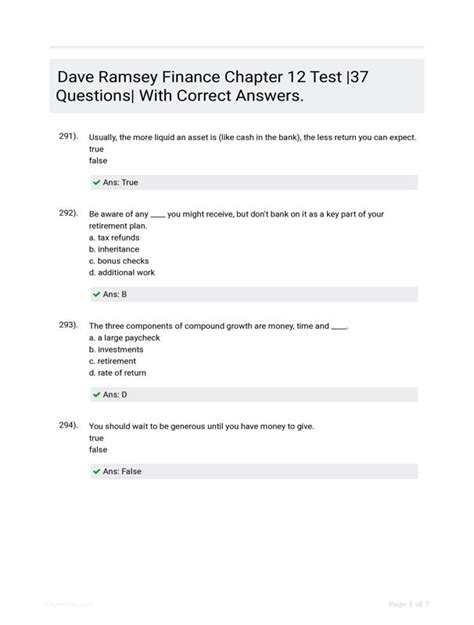 Dave Ramsey Chapter 7 Test A Answers PDF