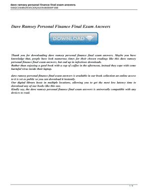 Dave Ramsey Personal Finance Final Exam Answers Reader