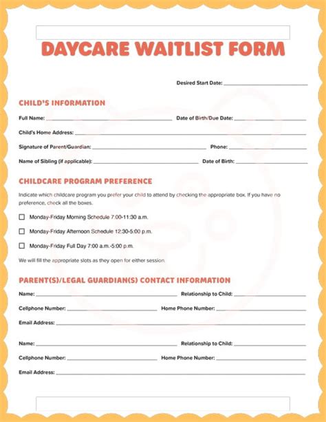 Daycare Waiting List Template