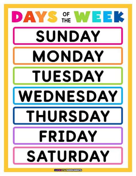 Days Of The Week Template