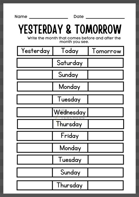 Days Of The Week Worksheet Printable