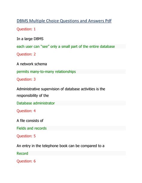 Dbms Multiple Choice Questions And Answers Kindle Editon