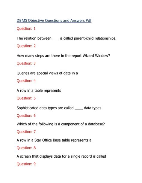 Dbms Objective Questions And Answers Doc