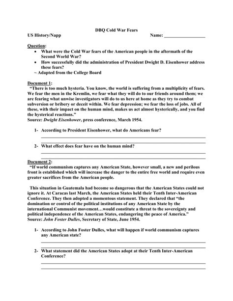 Dbq The Cold War Begins Answer Key PDF