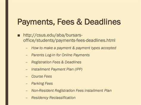 Deadlines and Fees