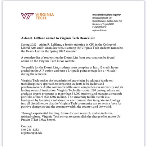 Dean's List Virginia Tech: Achieving Academic Excellence