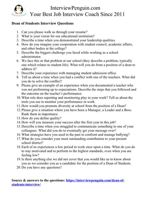 Dean Of Students Interview Questions And Answers Reader