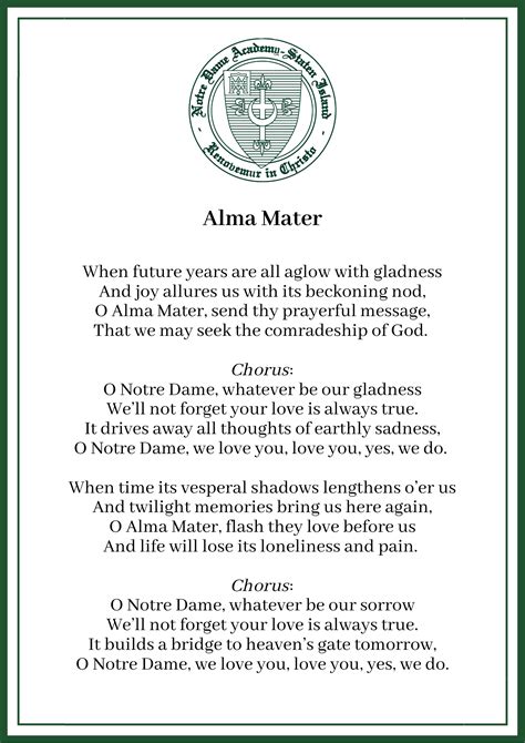 Dear Alma Mater, Notre Dame,