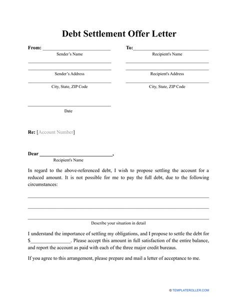 Debt Settlement Letter Template
