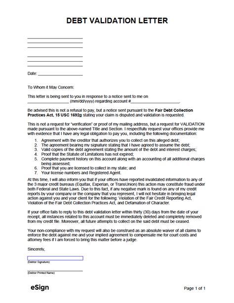 Debt Validation Letter Template Free