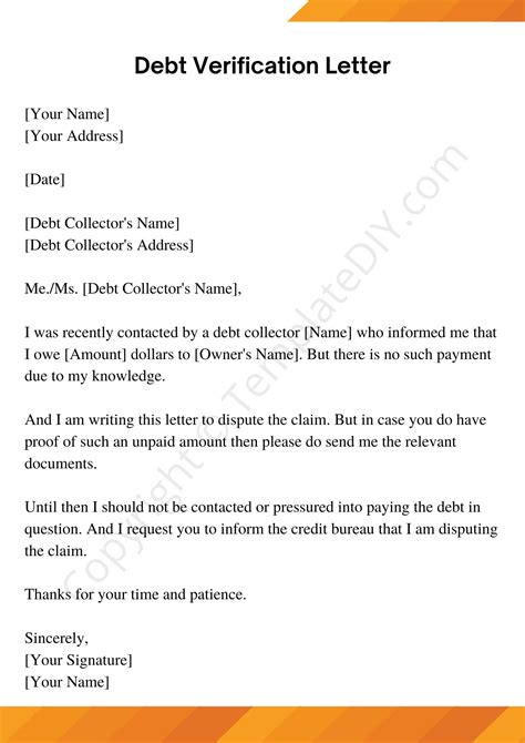 Debt Verification Letter Template