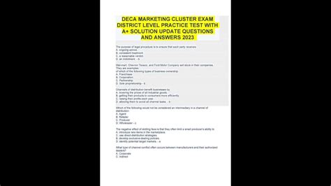 Deca Cluster Exam Answer Key PDF