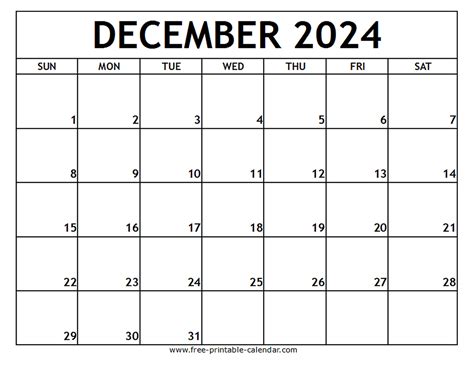 December Printable Calendar