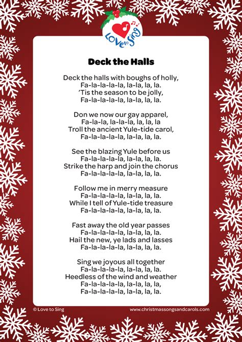 Deck The Halls Words Printable