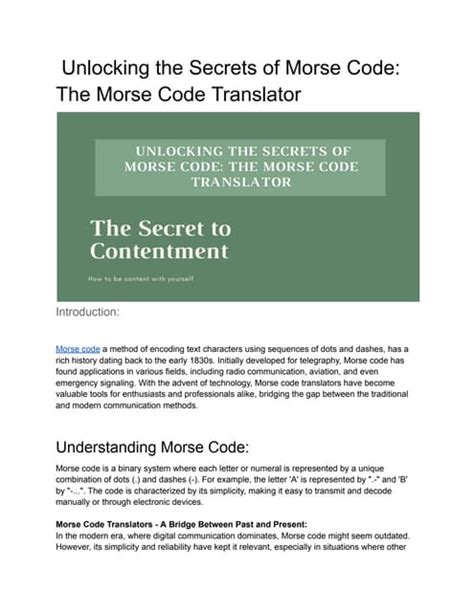 Decode the Secrets: Master Morse Code and Unlock a World of Communication