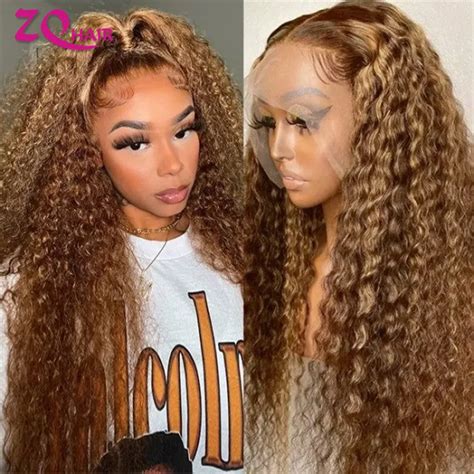 Deep Wave Frontal Wigs Ombre Honey Blonde With Highlights Lace Front Wigs