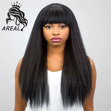 Defining the Kinky Straight Wig with Bangs