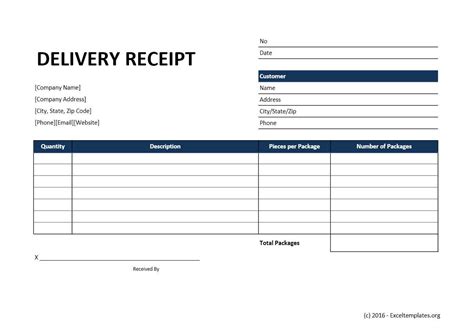 Delivery Receipt Sample Template