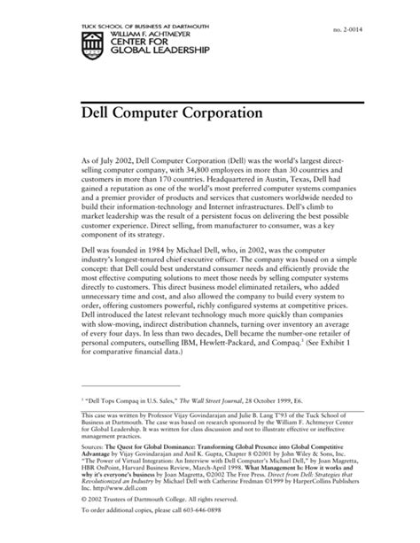 Dell Computer Corporation Case Solution PDF