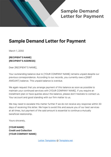 Demand For Payment Letter Template