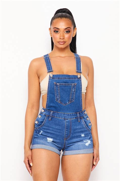 Denim overall shorts