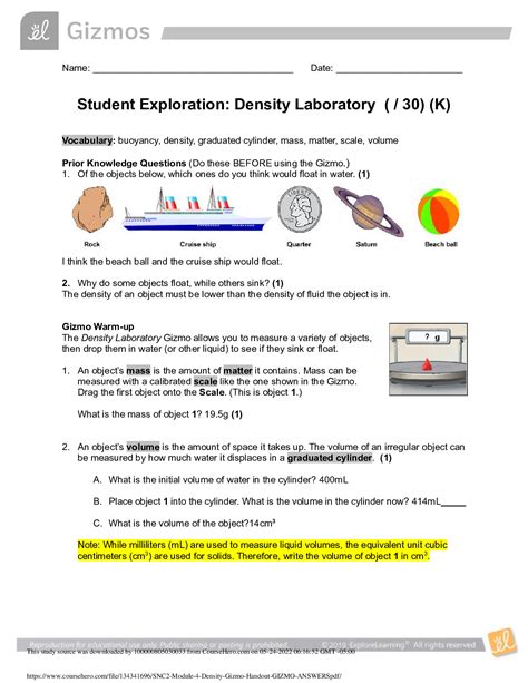 Density Gizmo Answer Key Kindle Editon