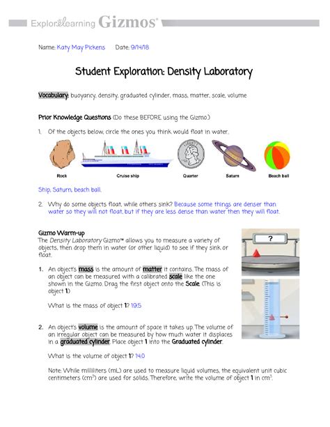 Density Lab Gizmo Answer Key Kindle Editon