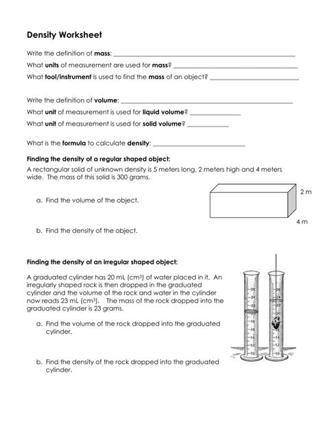 Density Worksheets With Answers Reader