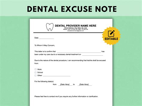 Dentist Excuse Template