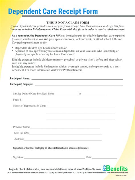 Dependent Care Fsa Receipt Template