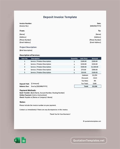 Deposit Invoice Template