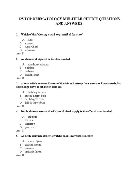 Dermatology Multiple Choice Questions And Answers Doc