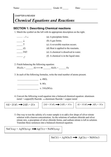 Describing Chemical Reactions Section Review Answers Kindle Editon