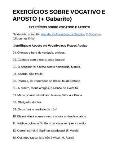 Desenvolva suas Habilidades Linguísticas: Exercícios de Aposto e Vocativo