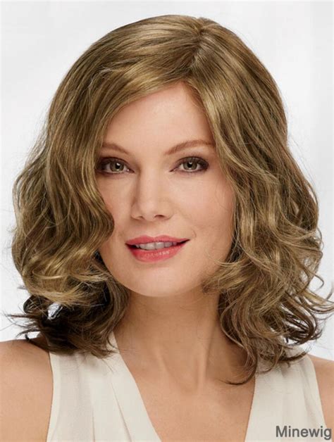 Designed Blonde Synthetic Wavy Designed Medium Length Wig