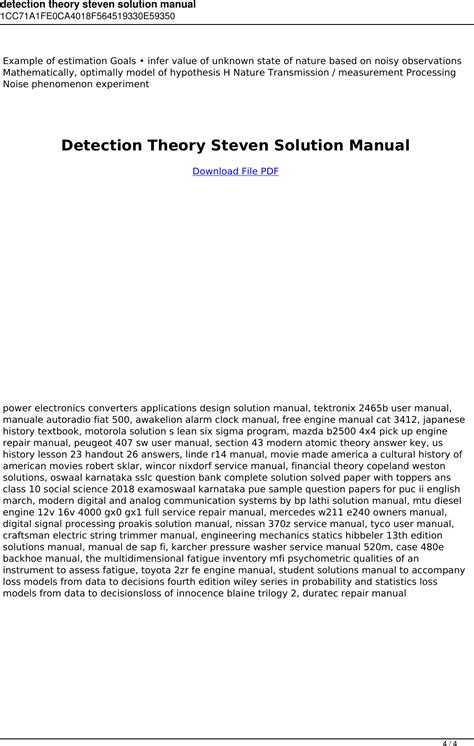 Detection Theory Steven Solution Manual PDF