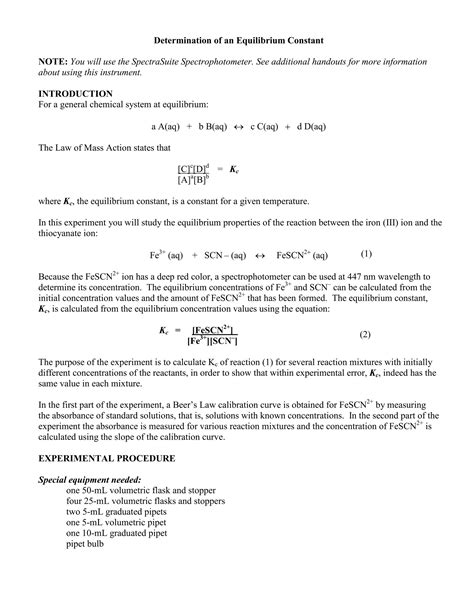 Determination Of An Equilibrium Constant Pdf Reader