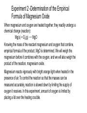 Determining The Empirical Formula Of Magnesium Oxide Lab Answers Reader