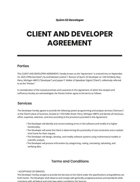 Developer Agreement Template