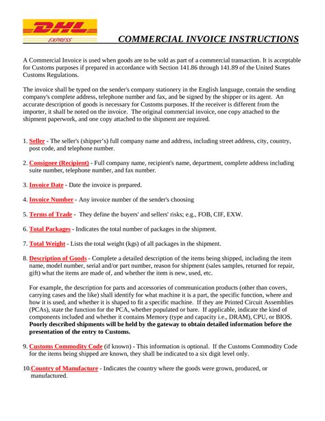 Dhl Commercial Invoice Template