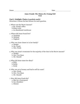 Diary Of Anne Frank Test Questions Pearson PDF Doc