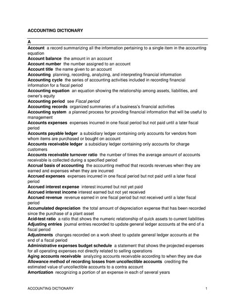 Dictionary of Accounting Reader