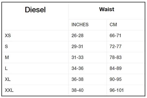 Diesel Size Chart