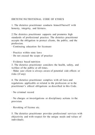 Dietetics Written Code of Ethics in Georgia