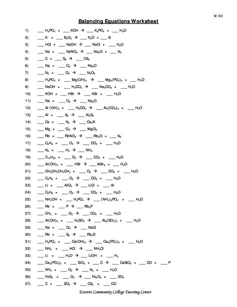 Difficult Balancing Equations Worksheet With Answers Doc