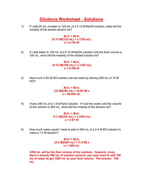 Dilutions Worksheet Answer Key Kindle Editon