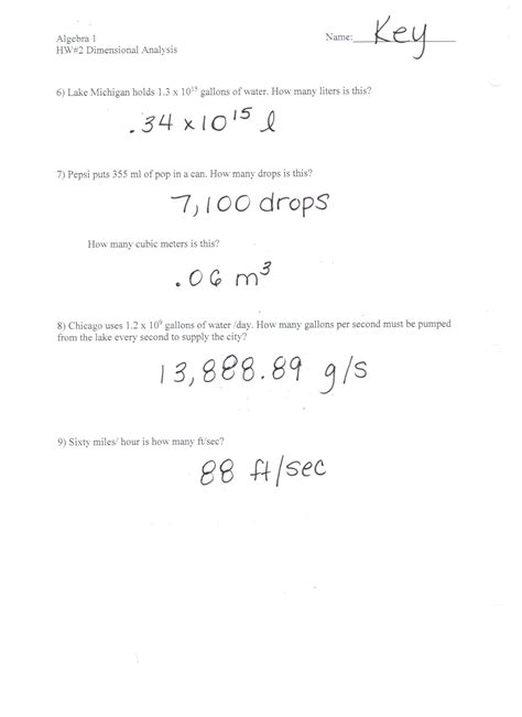 Dimensional Analysis Practice Problems Answer Key PDF